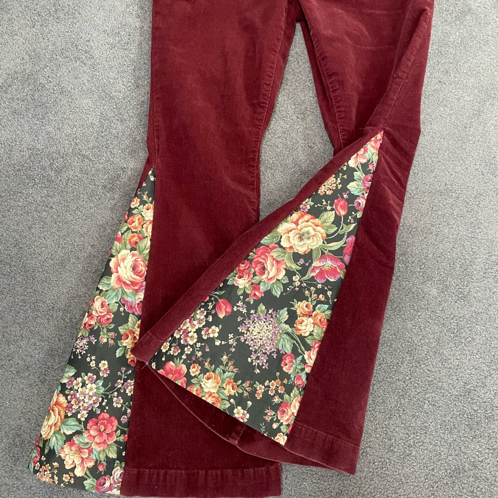 Women's Burgundy Floral Flare Jeans